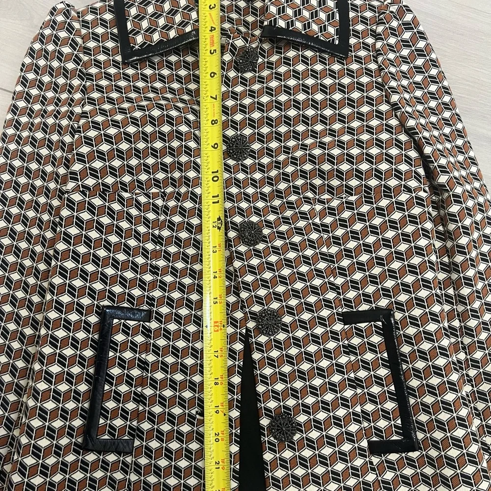 Elie Tahari Women's Blazer Geometric Pattern Brown‎ Black Sz 0 Vintage Retro 70s